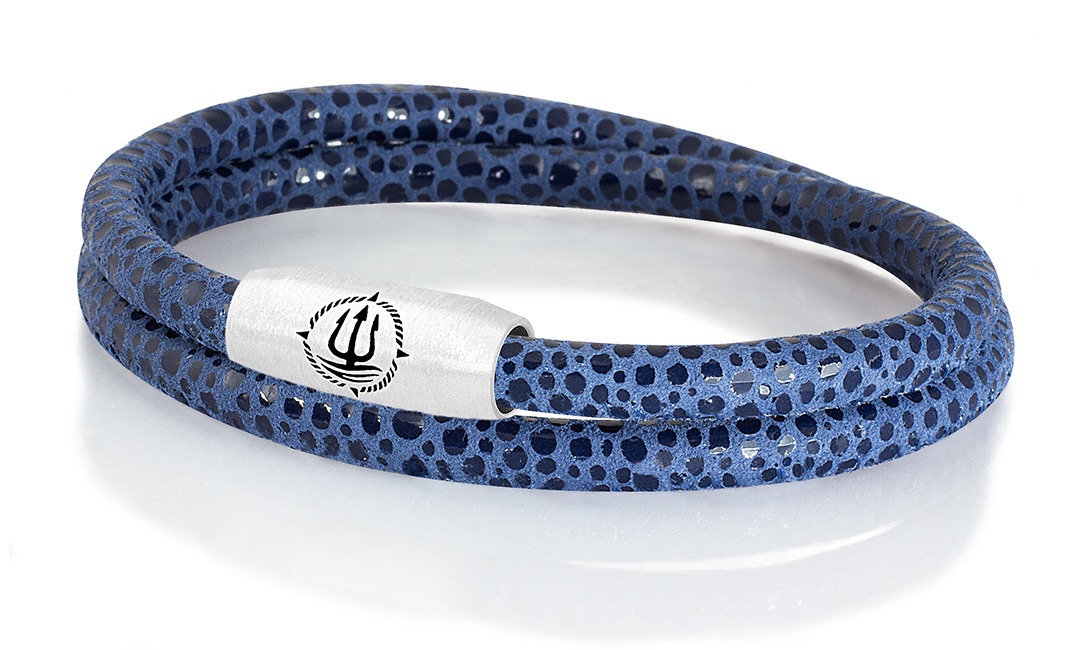 Leder Armband mit Rochen-Optik "Sylt" navy-blau 4mm Armband aus Rochenleder der Marke Seemannsgarn by Q-Sportz _ Modell "Sylt" navy-blau